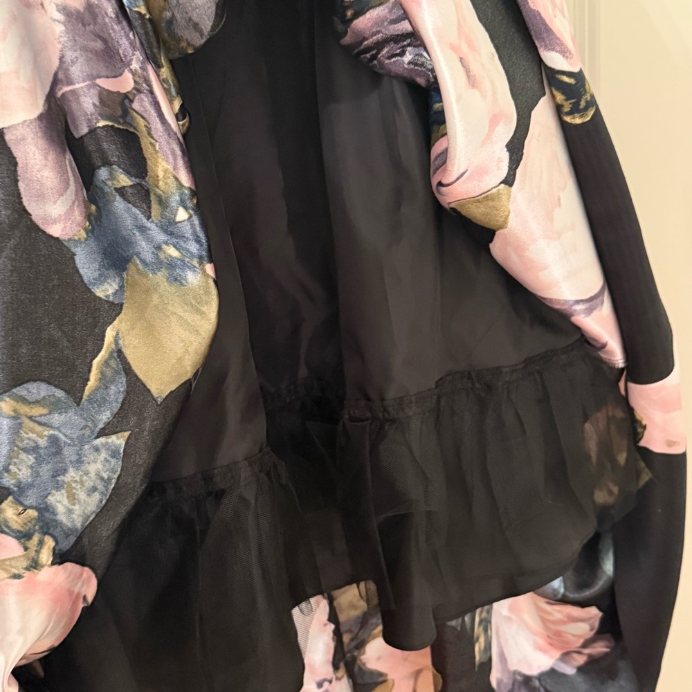 SLNY Black Bodice High-Low Dress with Pink & Green Floral Skirt - Picture 6 of 10